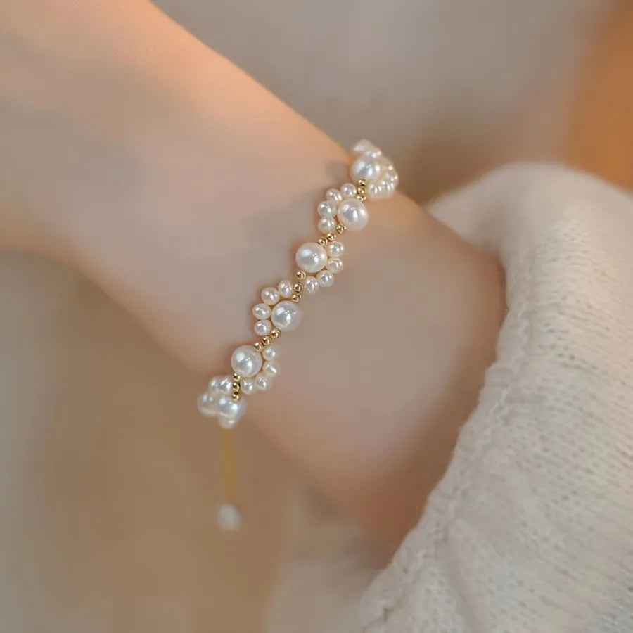 Golden Elegance Pearl Cluster Bracelet