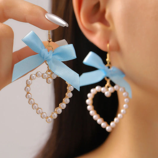 Pearl Heart Bow Dangles