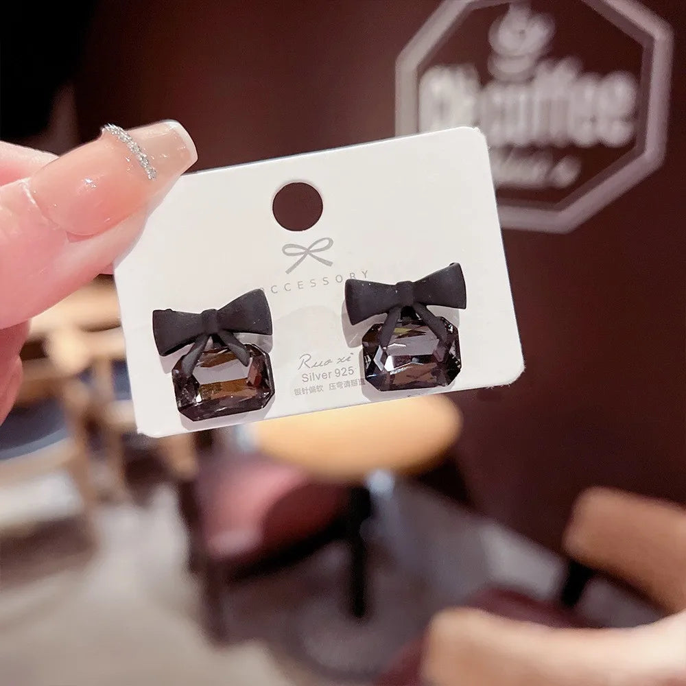 Black Bow Gem Studs