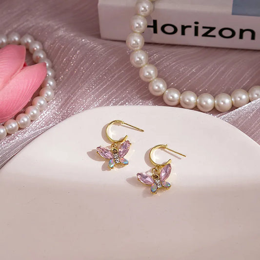 Butterfly Crystal  Hoop Earrings
