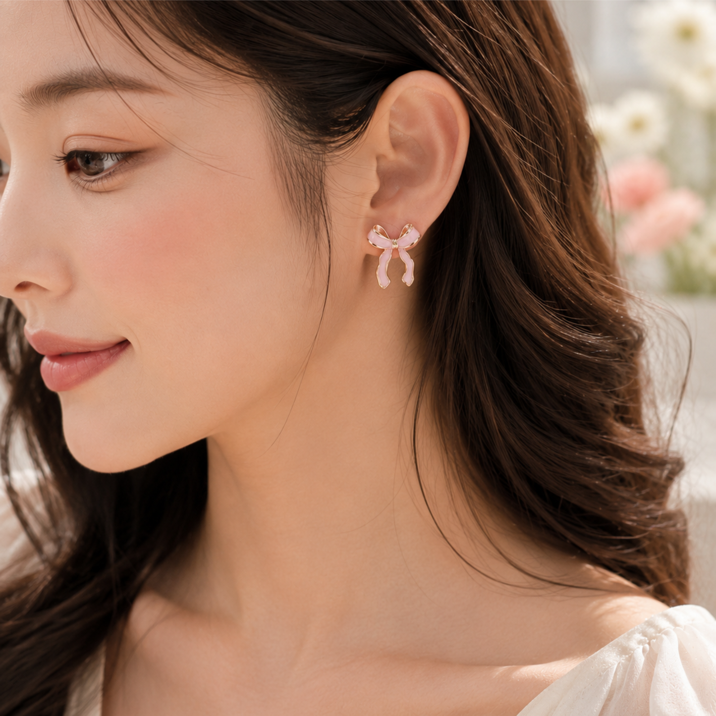 Blush Bow Elegance  Studs