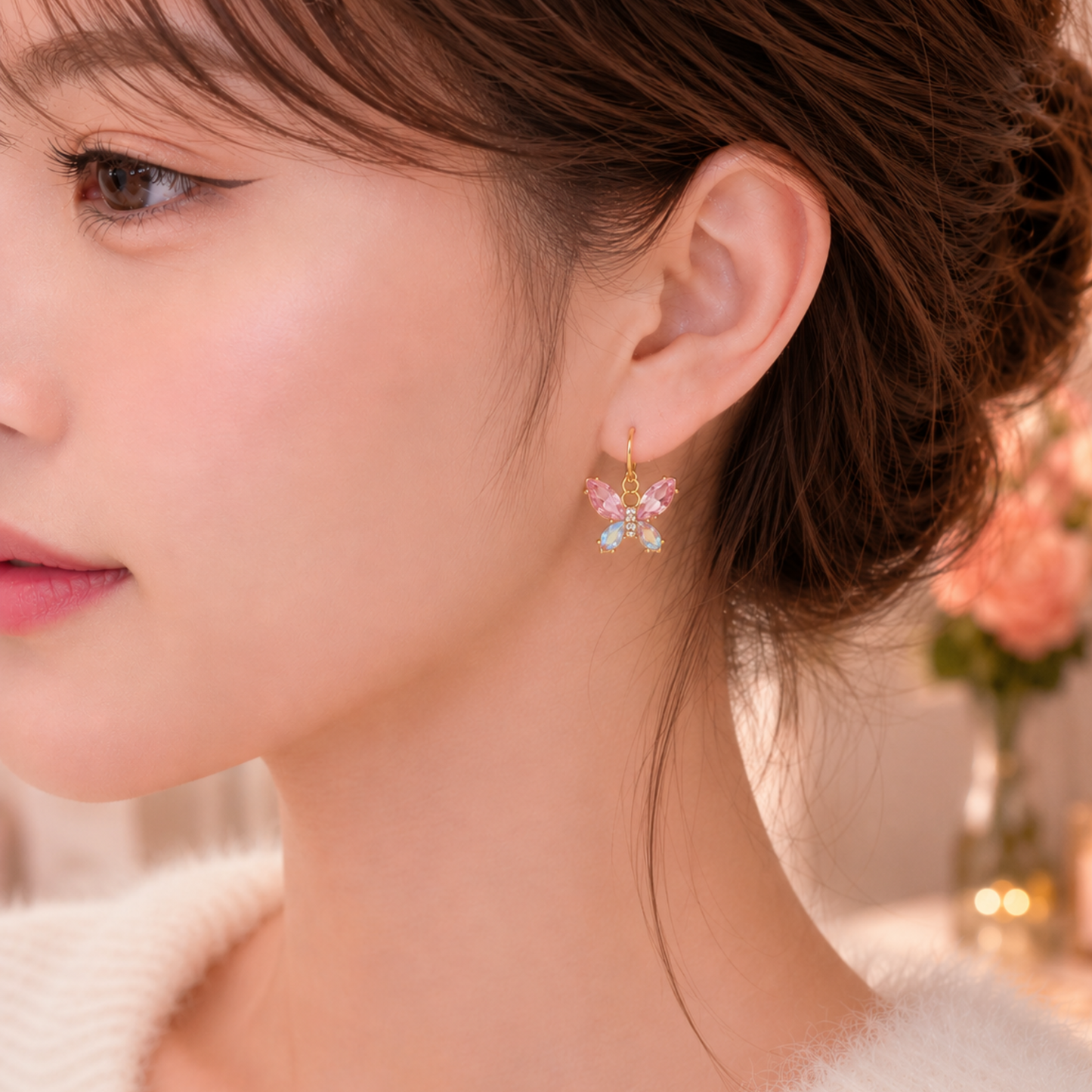 Butterfly Crystal  Hoop Earrings