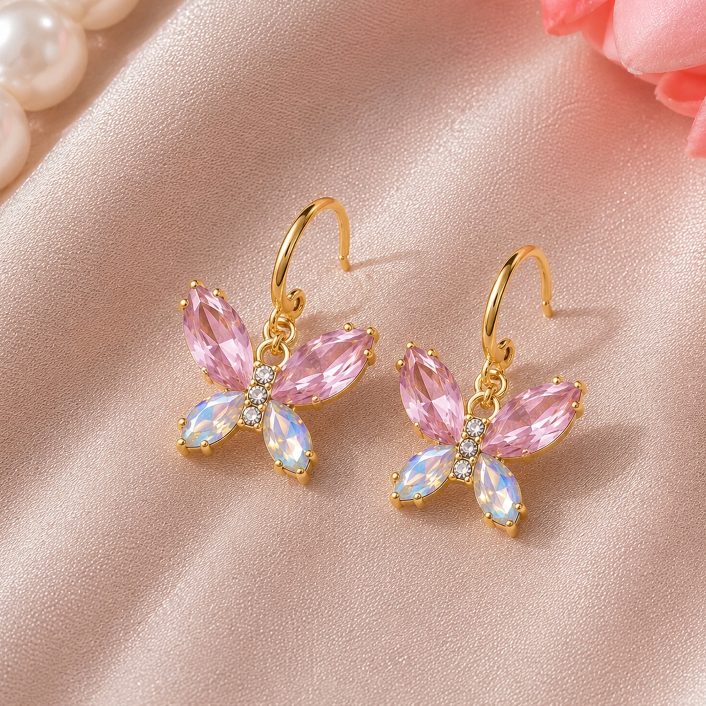 Butterfly Crystal  Hoop Earrings