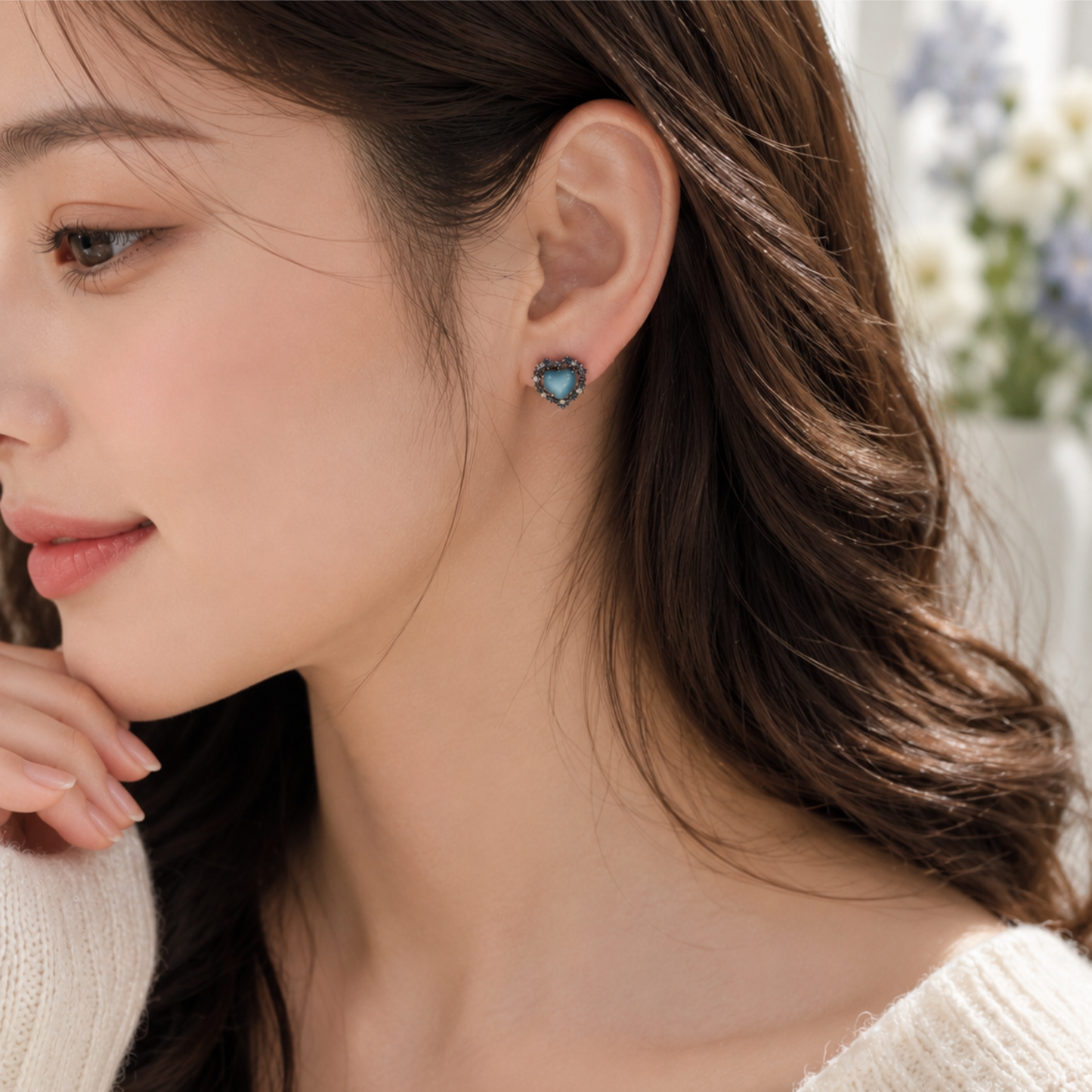 Blue Crystal Heart  Studs